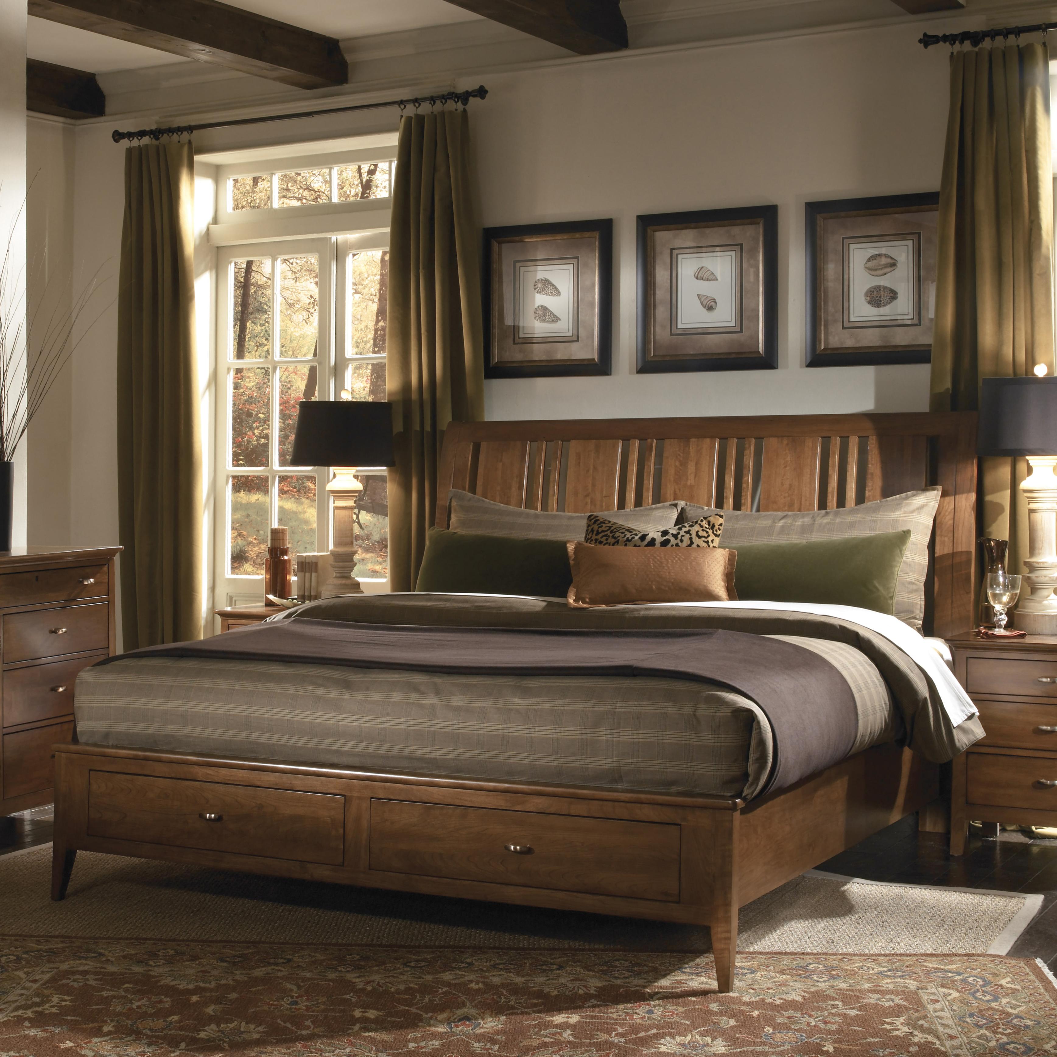 Kincaid Furniture Cherry Park King Platform Storage Bed with Sleigh